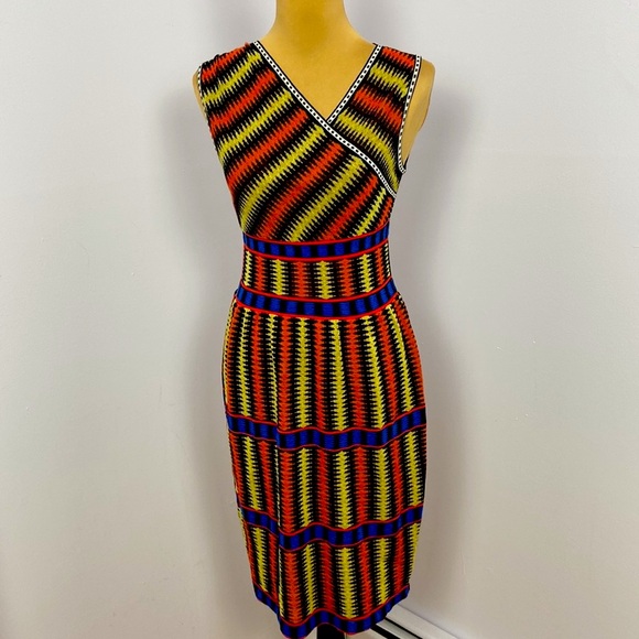 M Missoni Graphic Knit Asymmetrical Neck Apricot Yellow Black & Cobolt Size XS - Picture 11 of 13